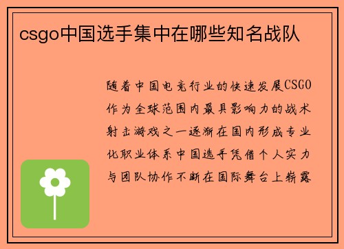 csgo中国选手集中在哪些知名战队