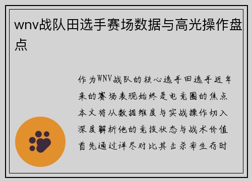 wnv战队田选手赛场数据与高光操作盘点